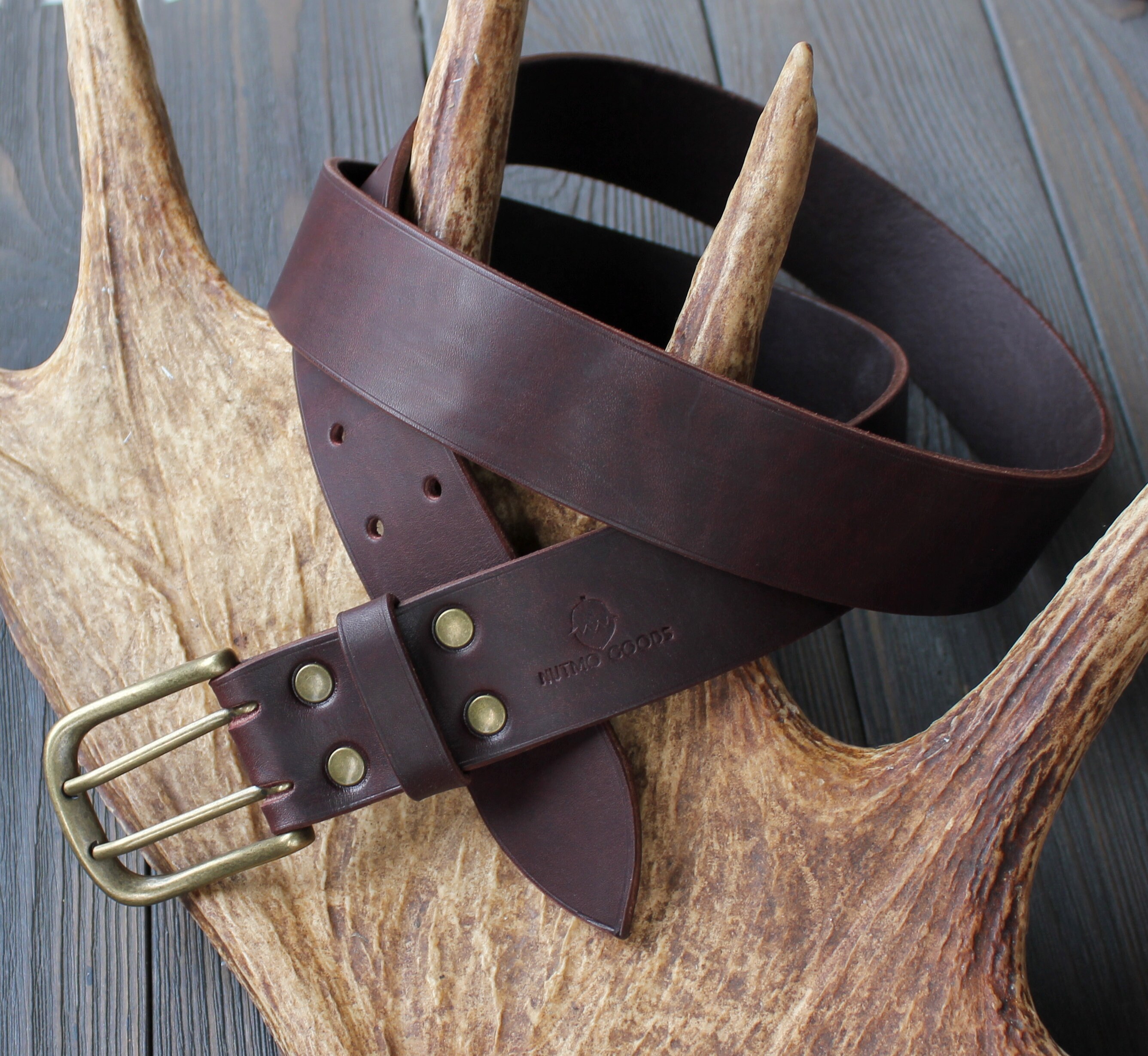 Heavy Duty Brown Leather Belt 2 Prong Belt Double Hole Belt Etsy