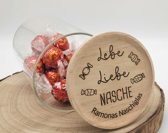 Storage jar with engraving "Live - Love - Snack" - customizable - 600 ml volume