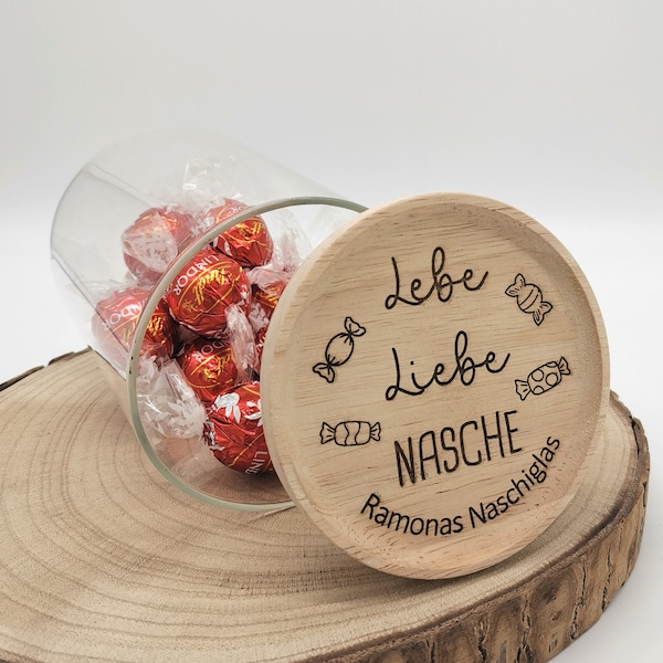 Vorratsglas mit Gravur "Lebe - Liebe - Nasche" -  individualisierbar - 600 ml Volumen