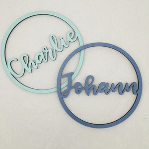 Round wooden sign for the children's room name plate made of wood including desired color image 9