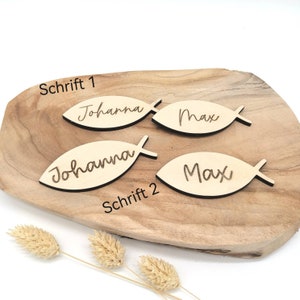 Personalisierte Platzkarte zur Taufe, Konfirmation, Kommunion, Fisch aus Holz mit Name, Gastgeschenk Mengenrabatt Staffelpreise
