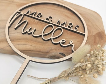 Cake Topper zur Hochzeit - aus Holz - schlicht schöner Kuchenstecker Mr und Mrs