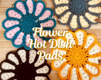 Flower Hot Dish Mat, Handmade Pot Holder, Crochet Pot Holder