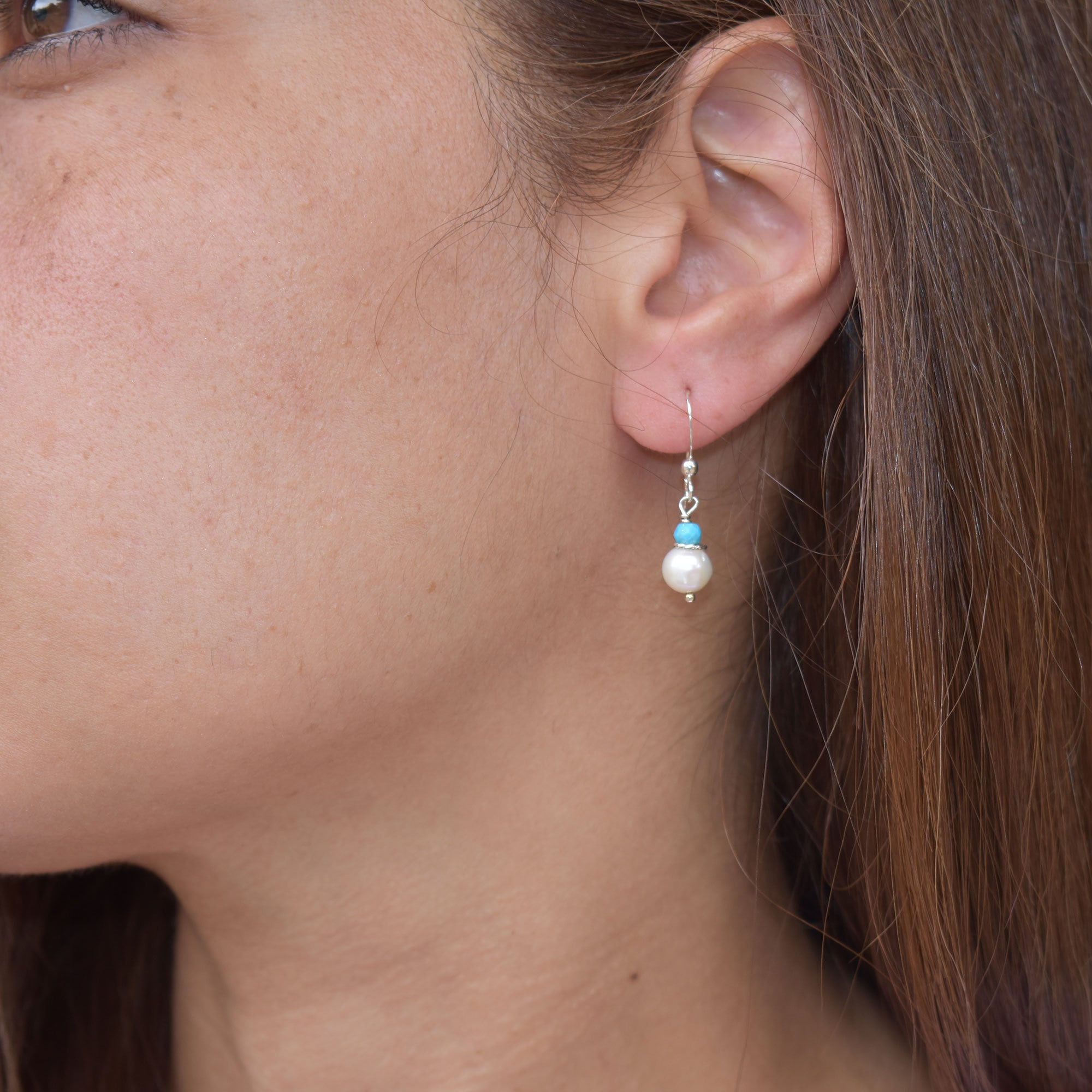 Freshwater Pearl and Turquoise Silver Dangle Earringspearl Etsy