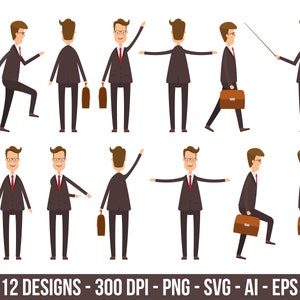 Businessmans in different positions clipart set. Digital images or vector graphics for commercial and personal use.