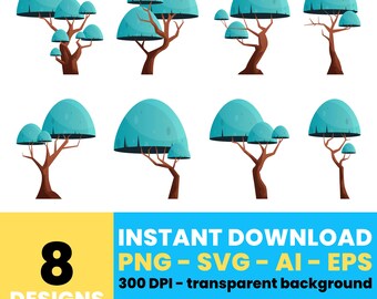 Cartoon Tree Clipart – Digital Tree Illustrations, Vector Art for Games and Projects, Instant Download – CLP594