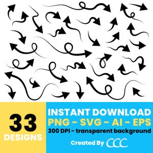 Raccolta di clipart di frecce – Frecce curve e contorte digitali, grafica vettoriale per progetti, download immediato – CLP670