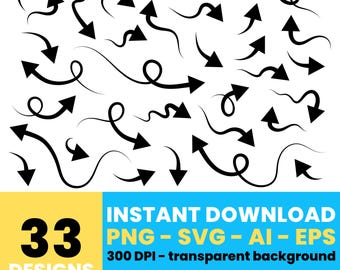 Arrow Clipart Collection – Digital Curved and Twisted Arrows, Vector Graphics for Projects, Instant Download – CLP670
