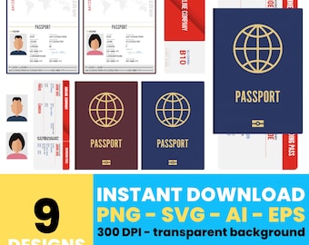 Passport and boarding pass clipart - clip art commercial use, vector graphics, digital images, instant download – CLP40