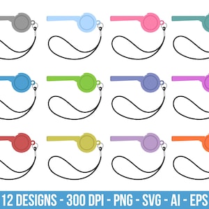 Colored whistles clipart set. Digital images or vector graphics for commercial and personal use.