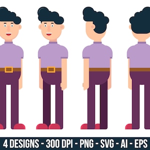 Flat male character in different positions clipart set. Digital images or vector graphics for commercial and personal use.
