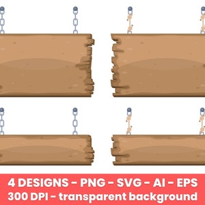 Letrero de madera colgando de cadenas y cuerdas clipart – clip art uso comercial, gráficos vectoriales, imágenes digitales, descarga instantánea – CLP33