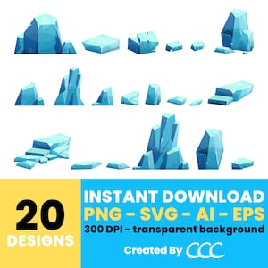Blue ice crystal in cartoon style clipart – clip art commercial use, vector graphics, digital images, instant download – CLP533