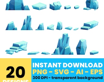 Blue ice crystal in cartoon style clipart – clip art commercial use, vector graphics, digital images, instant download – CLP533