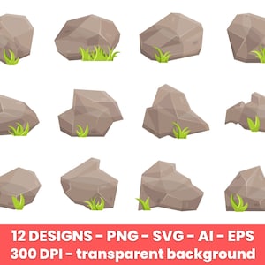 Imágenes Prediseñadas de roca, piedras y cantos rodados, rocas de dibujos animados – uso comercial de imágenes prediseñadas, gráficos vectoriales, imágenes digitales, descarga instantánea – CLP528