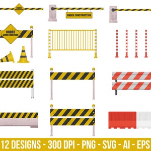 Under construction barrier clipart set. Digital images or vector graphics for commercial and personal use.