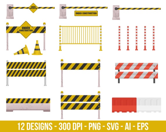 Under Construction Barrier Clipart Set. Digital Images or Vector Graphics  for Commercial and Personal Use. - Etsy