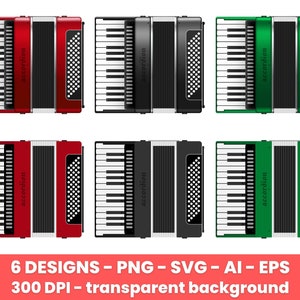 Realistic accordion clipart set. Digital images or vector graphics for commercial and personal use.