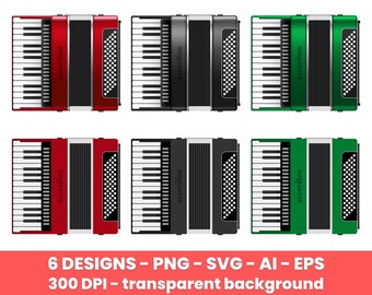 Realistic accordion clipart set. Digital images or vector graphics for commercial and personal use.