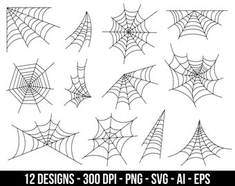 Spider web and halloween cobweb decoration clipart set. Digital images or vector graphics for commercial and personal use.