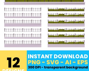 Cartoon Fence Clipart – Digital Fence Graphics, Vector Art for Games and Projects, Instant Download – CLP556