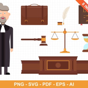 Judge character and law elements clipart set, law vector, commercial use, digital images, digital clip art, clipart commercial use