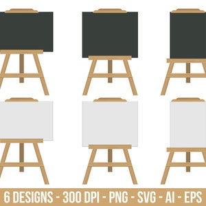 Set clipart cavalletto lavagna e lavagna. Immagini digitali o grafica vettoriale per uso commerciale e personale.