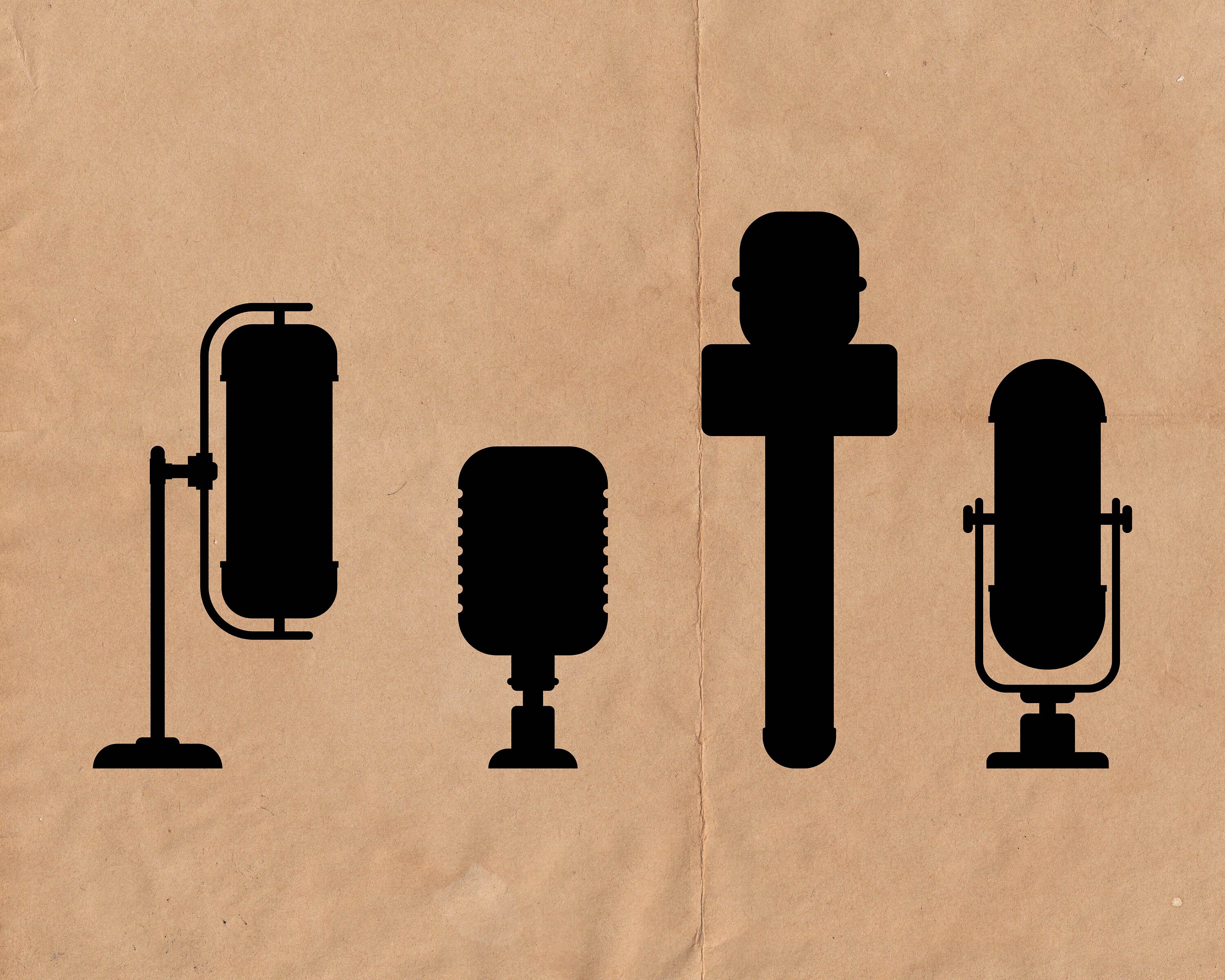Set of different microphones silhouette clipart. Black | Etsy