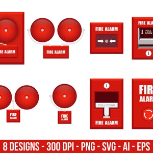 Feueralarm Clipart-Set. Digitale Bilder oder Vektorgrafiken für den kommerziellen und persönlichen Gebrauch.