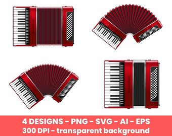 Retro rode accordeon clipart, muziekinstrument clip art – clip art commercieel gebruik, vectorafbeeldingen, digitale afbeeldingen, instant download – CLP1