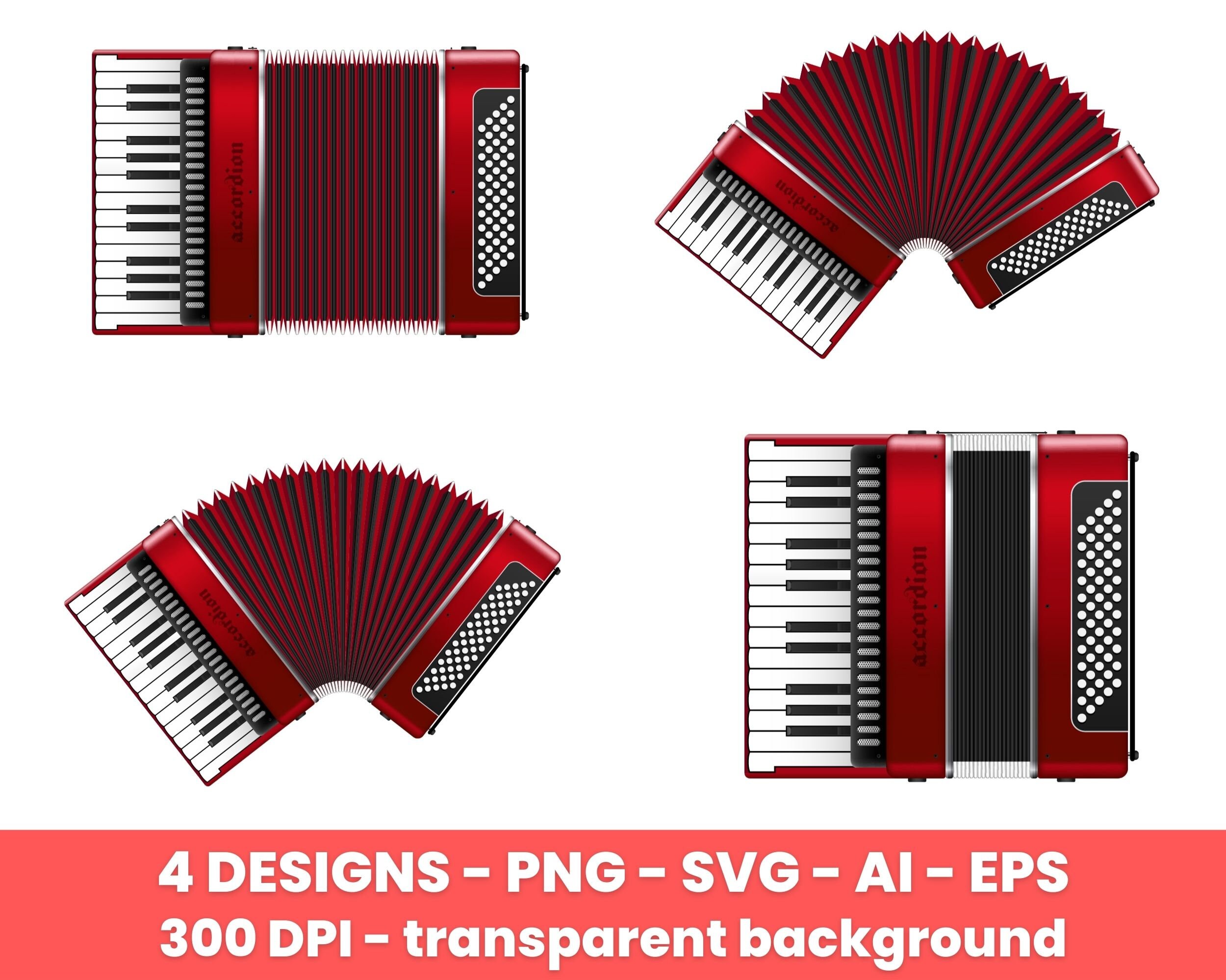 Retro red accordion clipart, music instrument clip art – clip art  commercial use, vector graphics, digital images, instant download – CLP1