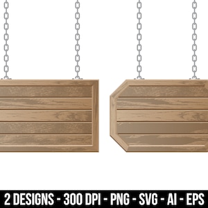 Wooden boards with chain clipart set. Digital images or vector graphics for commercial and personal use.