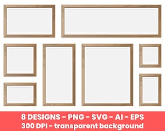 Realistic wooden picture frame clipart set. Digital images or vector graphics for commercial and personal use.