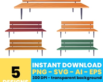 Park Bench Clipart – Digital Bench Illustrations, Vector Art for Decor and Projects, Instant Download – CLP624
