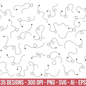 Hand drawn arrow lines with heart clipart set. Digital images or vector graphics for commercial and personal use.