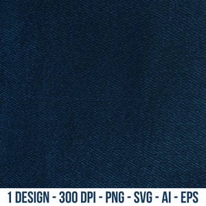 May include: A dark blue denim fabric texture with a diagonal weave pattern.