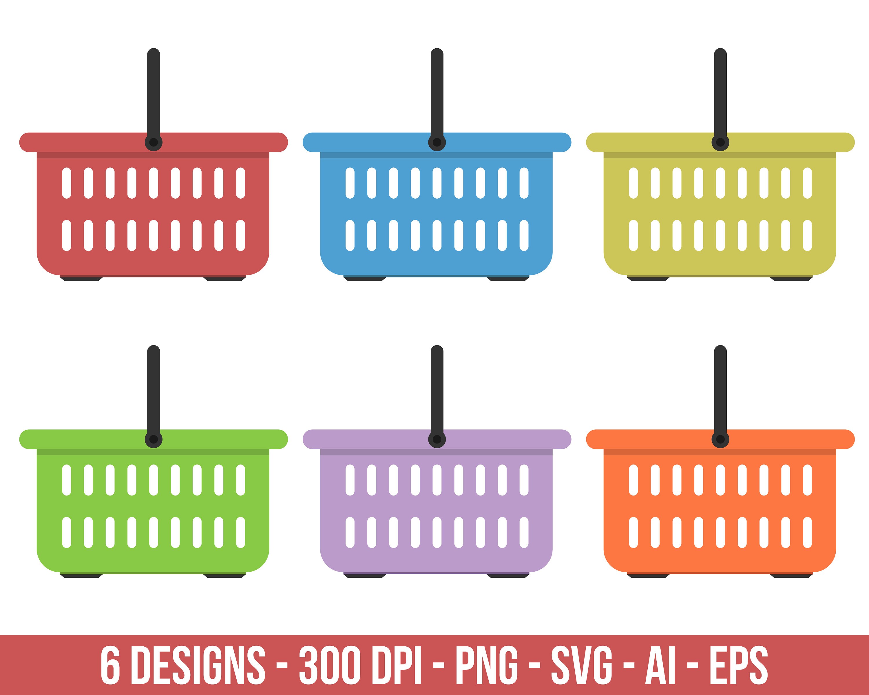 Flat Colored Grocery Basket Clipart Set. Digital Images or Vector ...