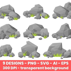 Imágenes Prediseñadas de rocas, piedras y cantos rodados, rocas de dibujos animados – uso comercial de imágenes prediseñadas, gráficos vectoriales, imágenes digitales, descarga instantánea – CLP36