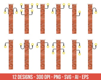 Vintage street lamp made from bricks and steel clipart – clip art commercial use, vector graphics, digital images, instant download – CLP471