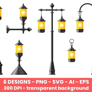 Black realistic street light clipart, vintage lamp – clip art commercial use, vector graphics, digital images, instant download – CLP456