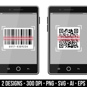 Scan QR code and barcode to smartphone clipart set. Digital images or vector graphics for commercial and personal use.