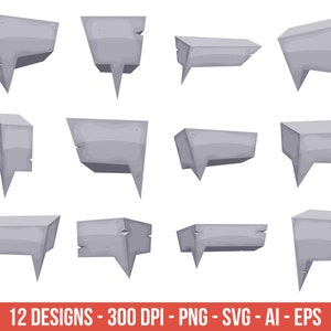 Stein Sprechblasen im Cartoon Stil Clipart – Clip Art kommerzielle Nutzung, Vektorgrafik, digitale Bilder, direkter Download – CLP465