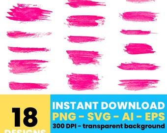 Pink Watercolor Brush Strokes Clipart – Digital Paint Strokes, Vector Art for Creative Projects, Instant Download – CLP662