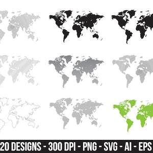 Conjunto de clipart de mapa mundial. Imagens digitais ou gráficos vetoriais para uso comercial e pessoal.
