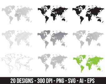 Ensemble de clipart de carte du monde. Images numériques ou graphiques vectoriels à usage commercial et personnel.