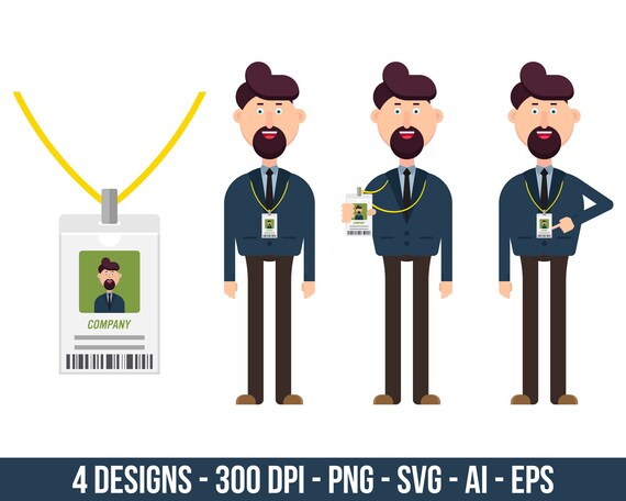 Company worker with badge clipart set. Digital images or vector graphics for commercial and personal use.