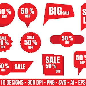 Conjunto de clipart de adesivos com desconto. Imagens digitais ou gráficos vetoriais para uso comercial e pessoal.