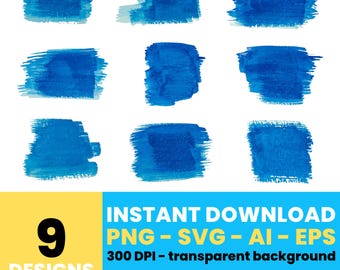 Blue Watercolor Brush Strokes Clipart – Digital Paint Strokes, Vector Art for Creative Projects, Instant Download – CLP658