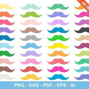 Satz von farbigen Schnurrbart Clipart-Set, Schnurrbart Vektorgrafiken, kommerzielle Nutzung, digitale Bilder, digitale ClipArt, Clipart kommerzielle Nutzung