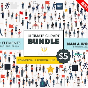 Man & Woman character package clipart. People, businessman, businesswoman,  male, female, man, character, cartoon. Vector Clipart Print